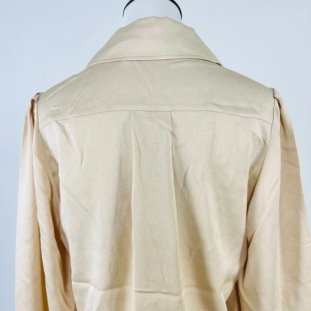 NWOT SEE BY CHLOÉ Tie-Neck Twill Blouse Khaki Size 38/6 Long Sleeves Ruffles - Picture 8 of 13
